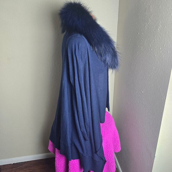 Alice + Olivia Izzy Cascade Open Front Cardigan Dyed Silver Fox Fur Collar, XS - Picture 7 of 11